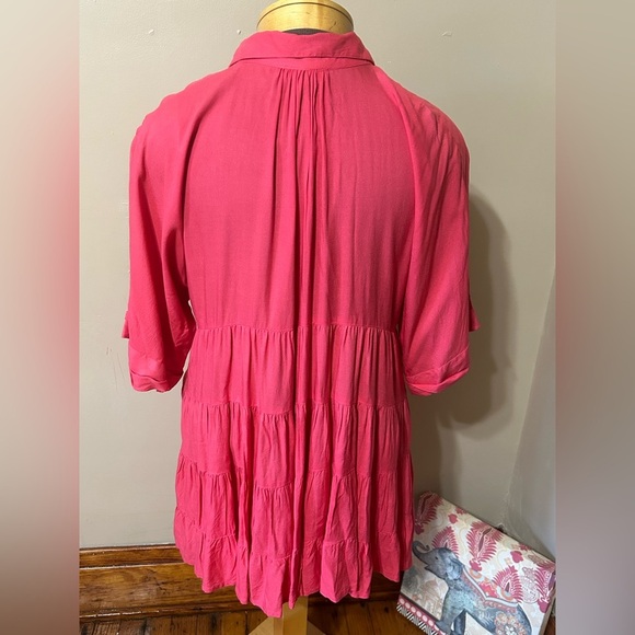 Solitaire Oversized BOHO Embroidered Coral High Low Top M - Picture 4 of 9